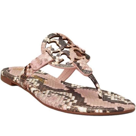 Authentic Tory Burch Miller Sandals & Box Sz 10 🐍🩷🩶 Pink Snakeskin - Picture 2 of 11